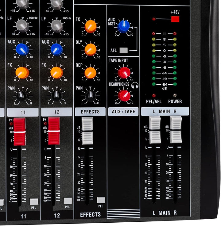 DJ Sound Mixer Board Konsole 48V Phantomspeisung 12 Kanäle mit USB Steckplatz Audiomischer Geeignet