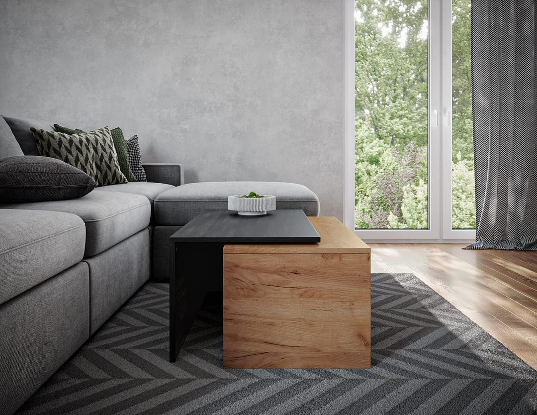PLATAN ROOM Couchtisch Kaffeetisch 2er Set 90x48x40 cm, moderner Wohnzimmertisch, Sofatisch mit Stau