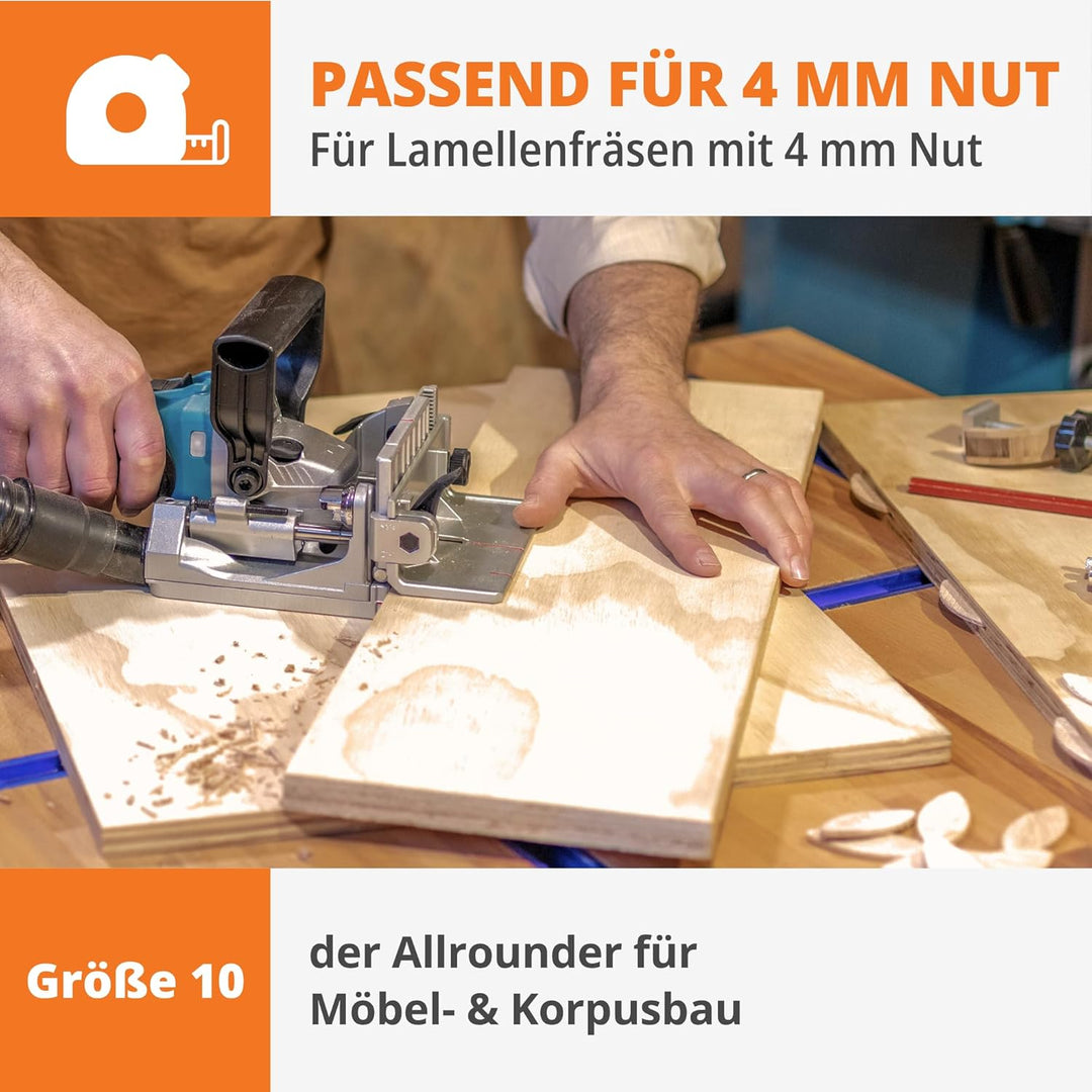 Flachdübel Grösse 10 von WFix | 250 Stück | Buchen Dübel in Eurobox | Kompatibel mit Dübelfräse & La