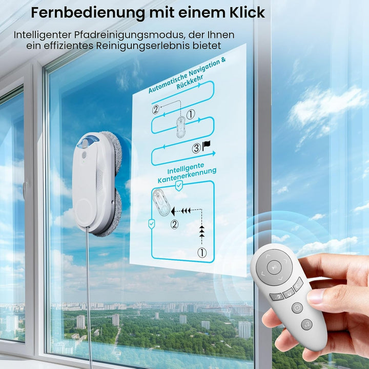 KKI Fensterputzroboter,Automatischer Fensterreiniger-Roboter, Dual-Spray, Max. 3200 Pa, KI-Pfadplanu
