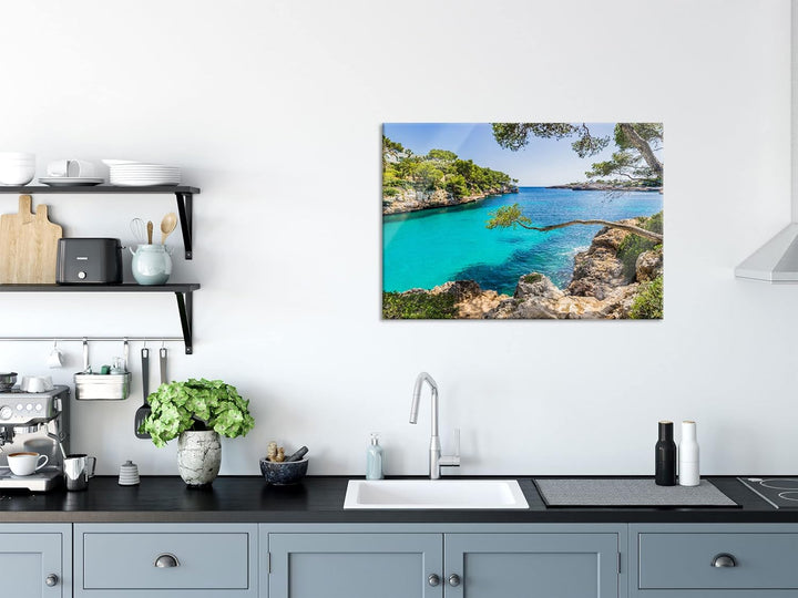 Pixxprint Glasbild | Wandbild aus Echtglas | Mallorca Bay Cove | 60x40 cm | inkl. Aufhängung und Abs