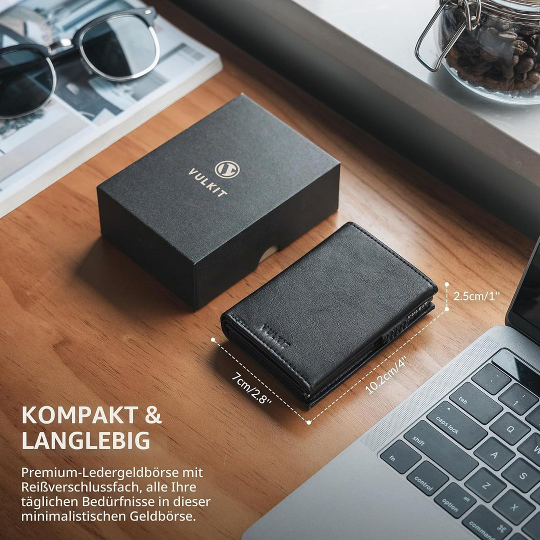 VULKIT Kreditkartenetui RFID-blockierende Pop-Up-Kartentasche aus Echtem Leder mit Geldscheinfach, A