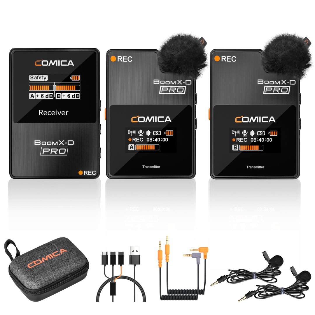 comica BoomX-D2 Pro kabelloses Krawattenmikrofon, 2,4 G, Dual-Kanal, kabelloses Mikrofonsystem mit i
