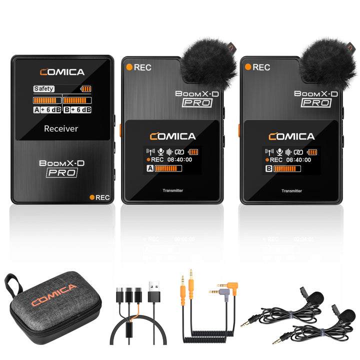 comica BoomX-D2 Pro kabelloses Krawattenmikrofon, 2,4 G, Dual-Kanal, kabelloses Mikrofonsystem mit i