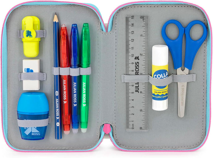 3-Fach Federmäppchen Mädchen Gefüllt für Stitch Fan – Schulmäppchen Set 46 Teile mit Radierbaren Sti