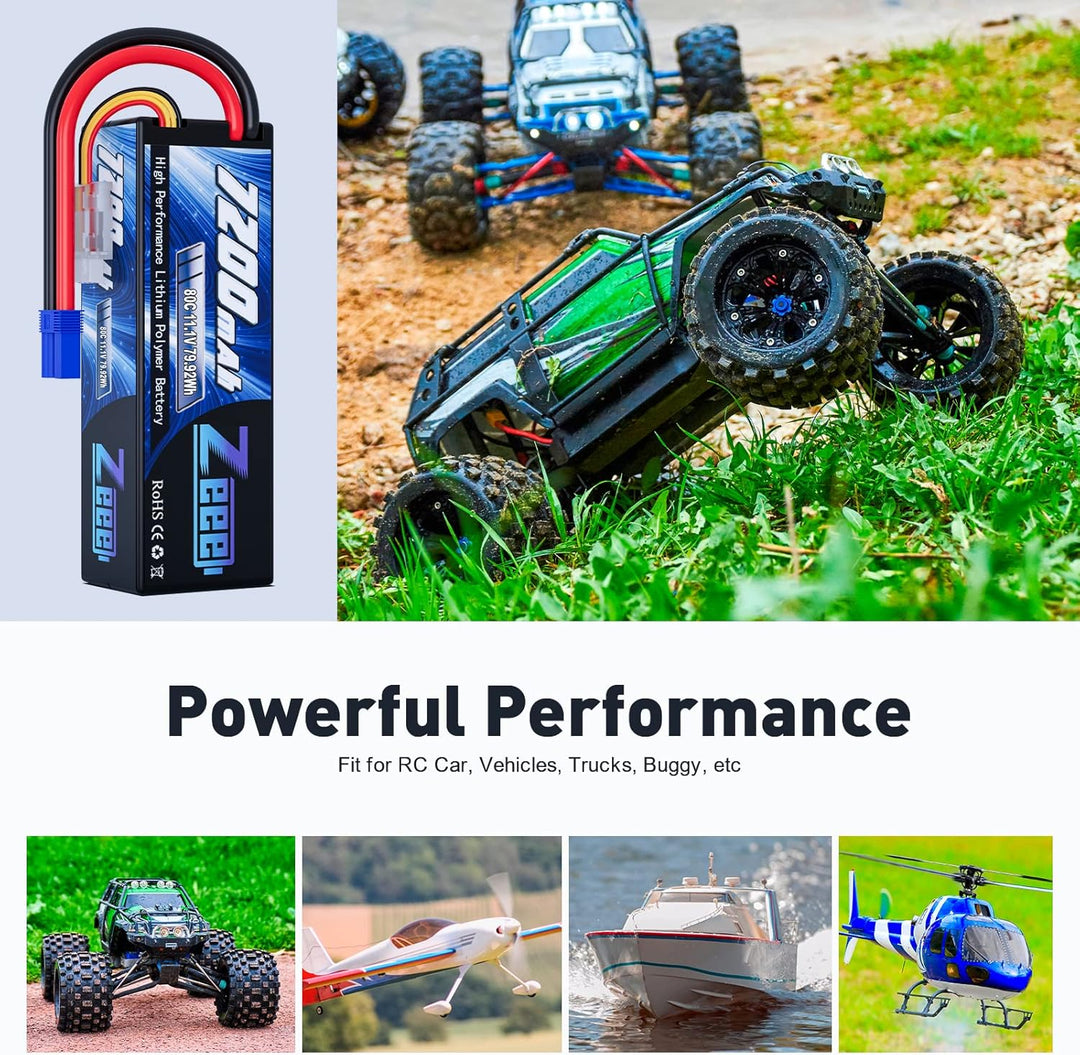 Zeee 3S Lipo Akku 11,1V 80C 7200mAh Hardcase Batterie mit EC5 Stecker für RC Car RC Truck RC Auto Bo