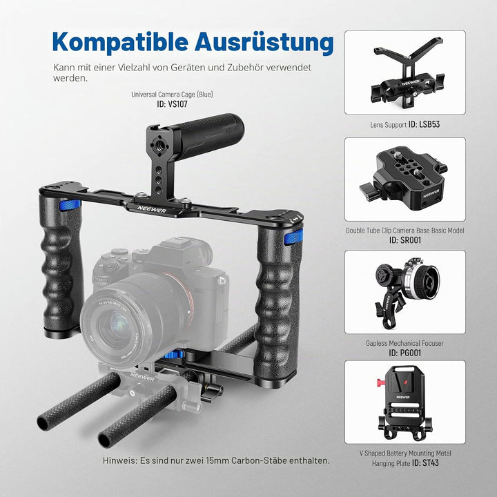 NEEWER 15mm Kohlefaser Verlängerungsstangen 30cm, kompatibel mit SmallRig, kompatibel mit Tilta 15mm