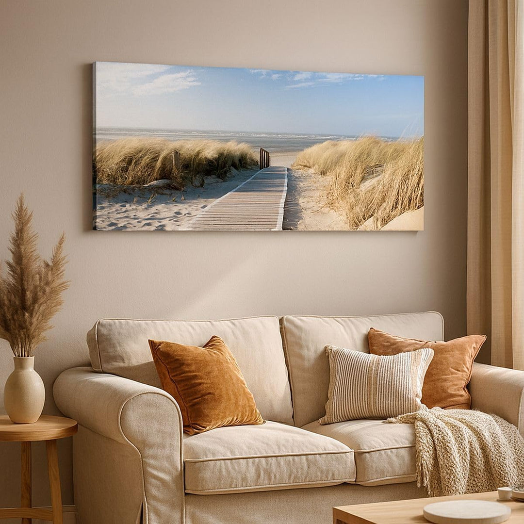 Wandbilder Dekoration Wohnzimmer Strand Meer Fussgängerbrücke Ufer Panorama Bilder auf Leinwand 120x