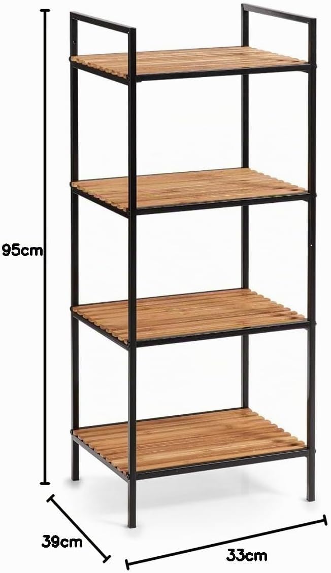 Zeller Standregal mit 4 Böden Regel, Holz, Schwarz, 39 x 33 x 95 cm, Schwarz