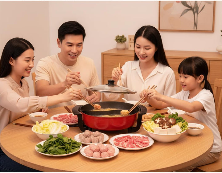 1360W Hot Pot Kochtopf 6L Feuertopf Suppentopf Twin Hot Pot Shabu Chinesischer Fondue mit Deckel & 5