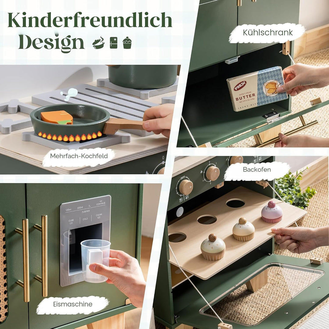 ROBOTIME Spielküche Holz mit Kühlschrank und Backofen, ab 3 Jahren