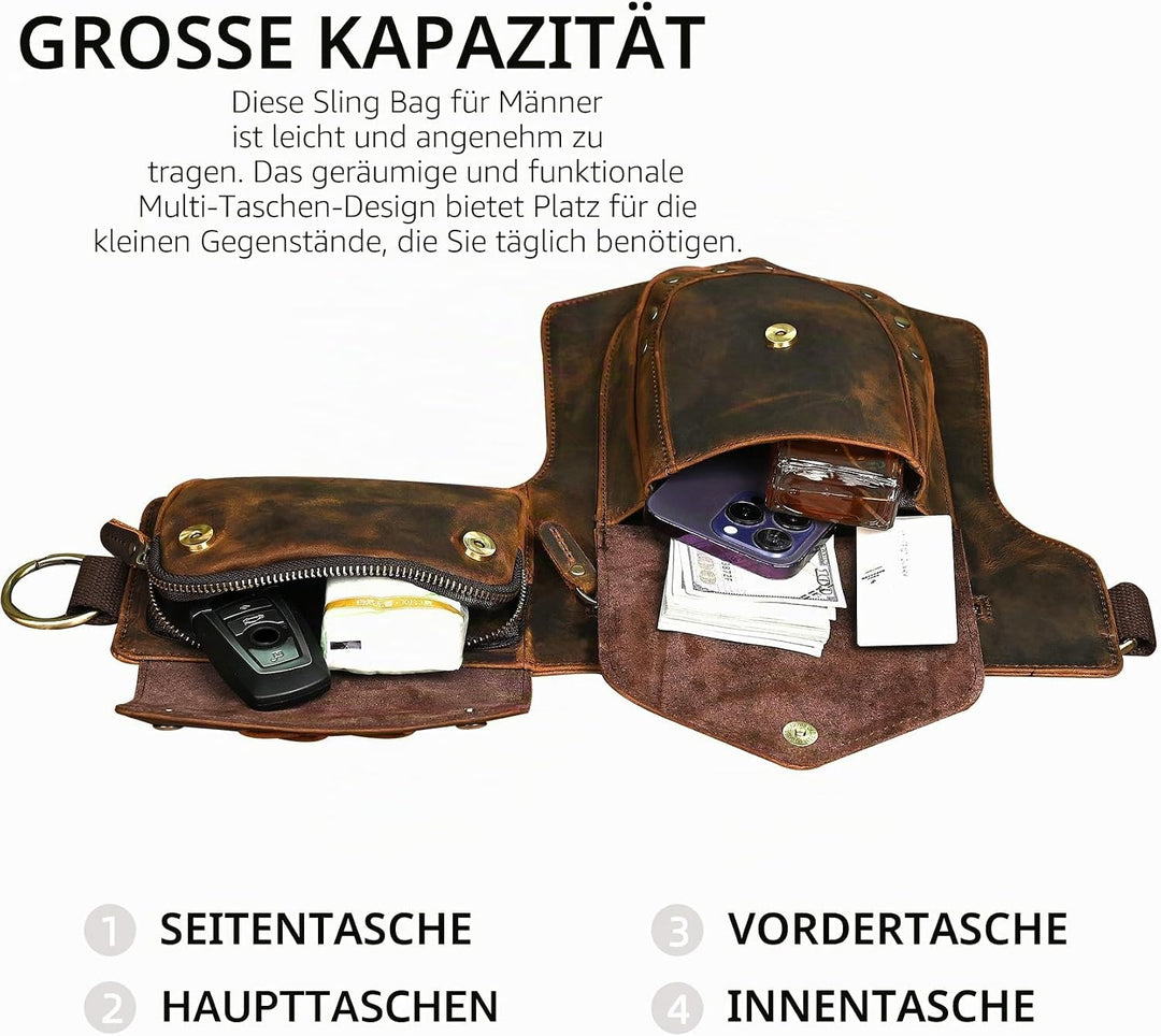 Herren Canvas + Leder Motorrad Reiten Tasche Beinbeutel Beintasche Aussenbeintasche Hüfttasche Drop