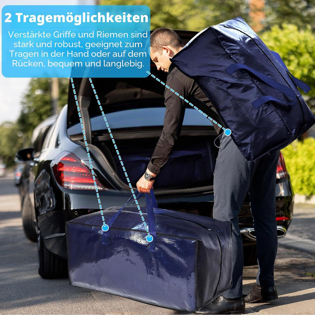 Withosent 92L Aufbewahrungstasche Gross Gewebt, 4er Wasserdicht Umzugstaschen mit Rucksackgurten und