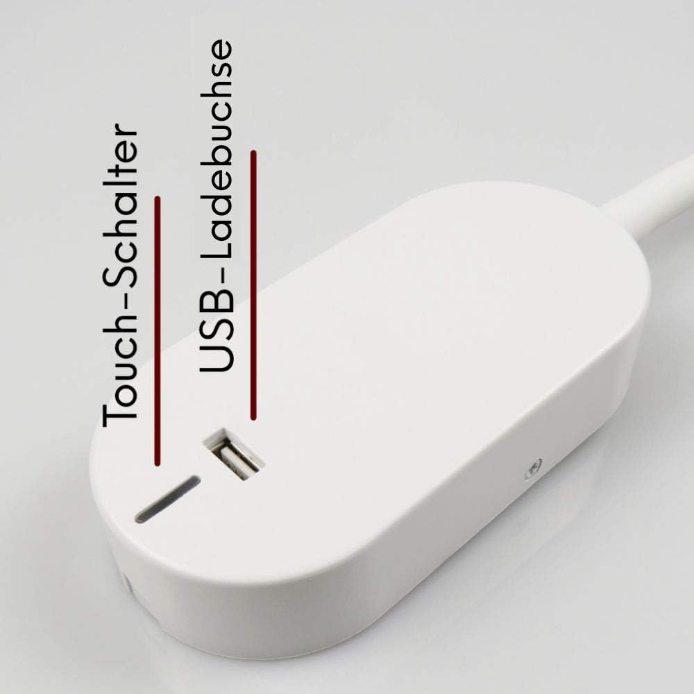 LED Bettleuchte 'Tulipano II' 4.5W Leseleuchte USB Bettlampe Aufladestation, Farbe:Weiss, Weiss