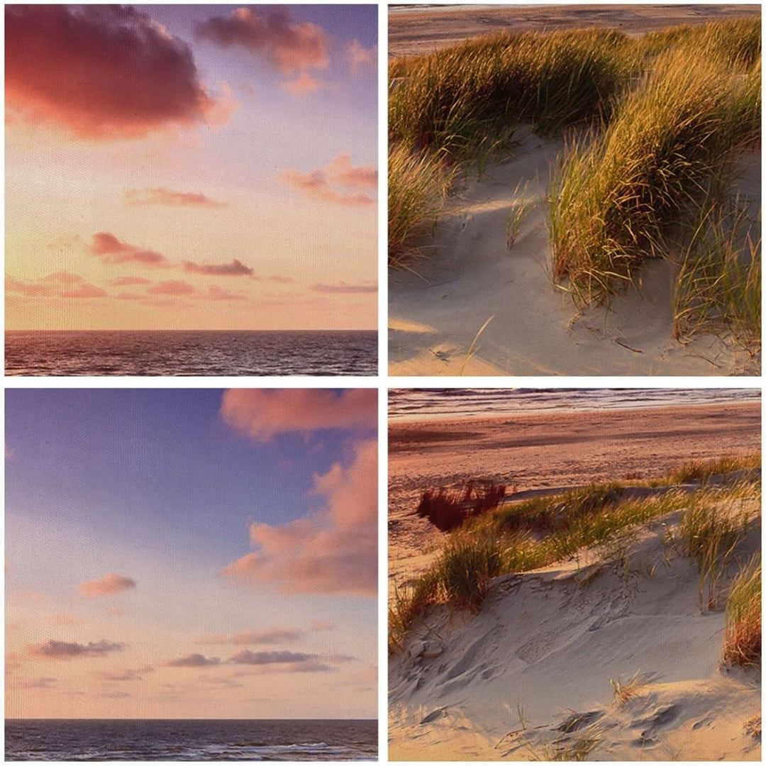 Bilder auf Leinwand Meer Strand Düne Leinwandbild mit Rahmen 70x50cm Wandbilder Dekoration Wohnzimme