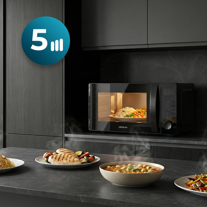 Cecotec Mikrowelle mit Grillfunktion Proclean 5105 Schwarz. 700 W, 20 L, Grill, Auftaumodus, 3DWave,