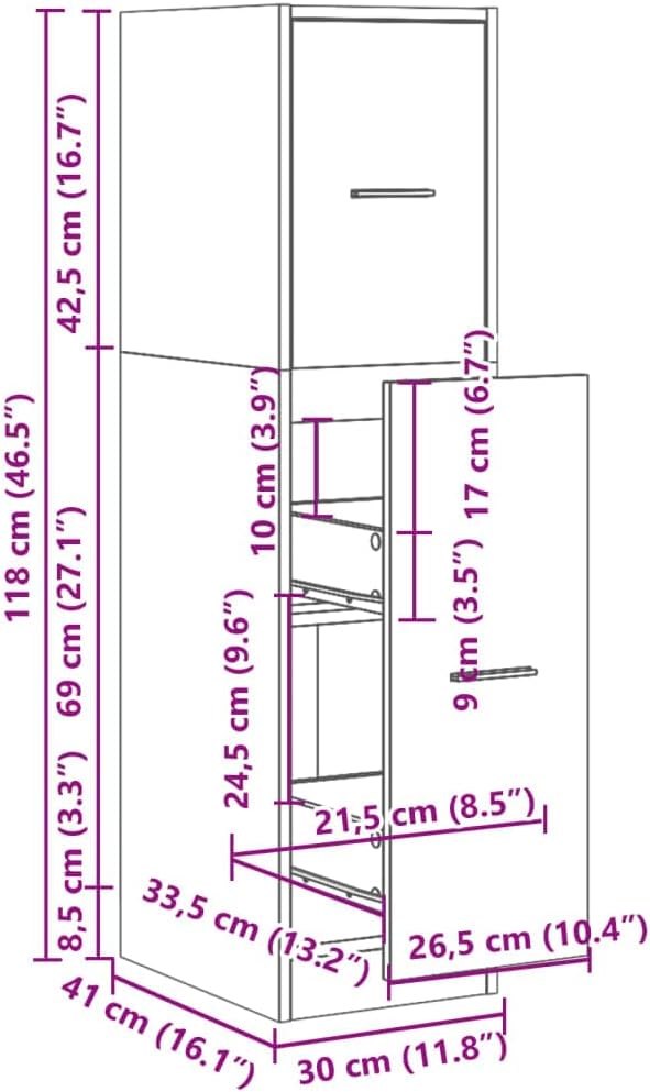 vidaXL Apothekerschrank, Ausziehschrank mit Stauraum, Allzweckschrank für Wohnzimmer Büro, Nischensc