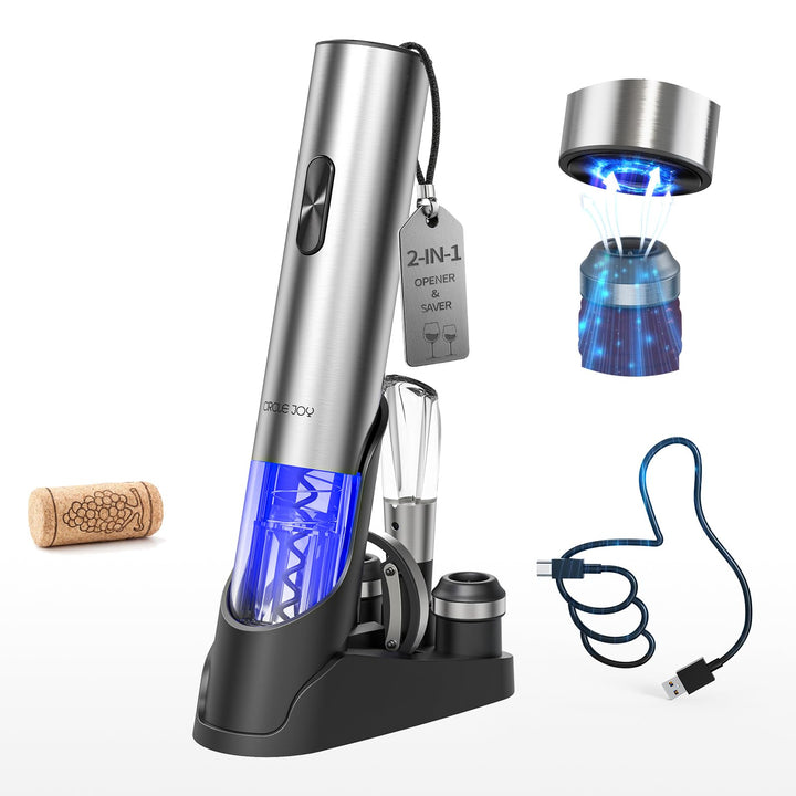 CIRCLE JOY 7-in-1 elektrischer Weinöffner aus Edelstahl, wiederaufladbares Flaschenöffner Set mit au