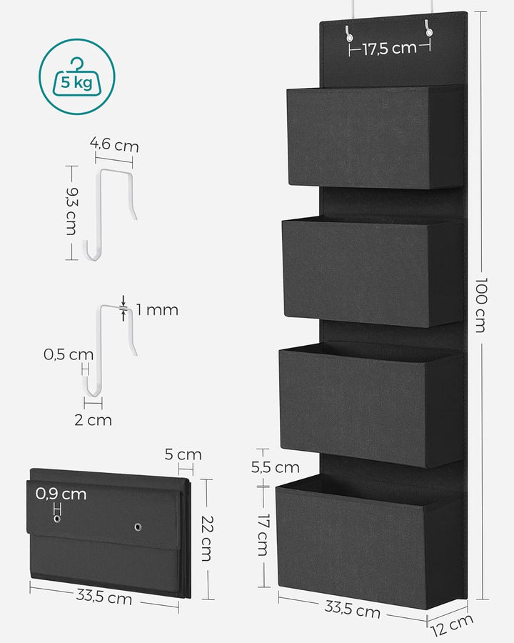 SONGMICS Hängeorganizer mit 4 Taschen, Hängeregal, Kleiderschrank-Organizer, Hängeaufbewahrung, Tür-
