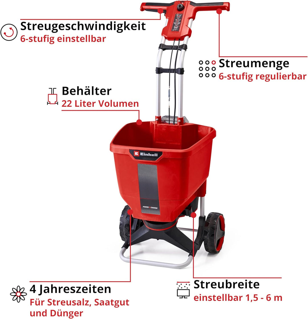 Einhell Akku-Streuwagen GE-SR 18/22 Li-Solo Power X-Change (18 V, 22 L, max. 6 m Streubreite, 6-stuf