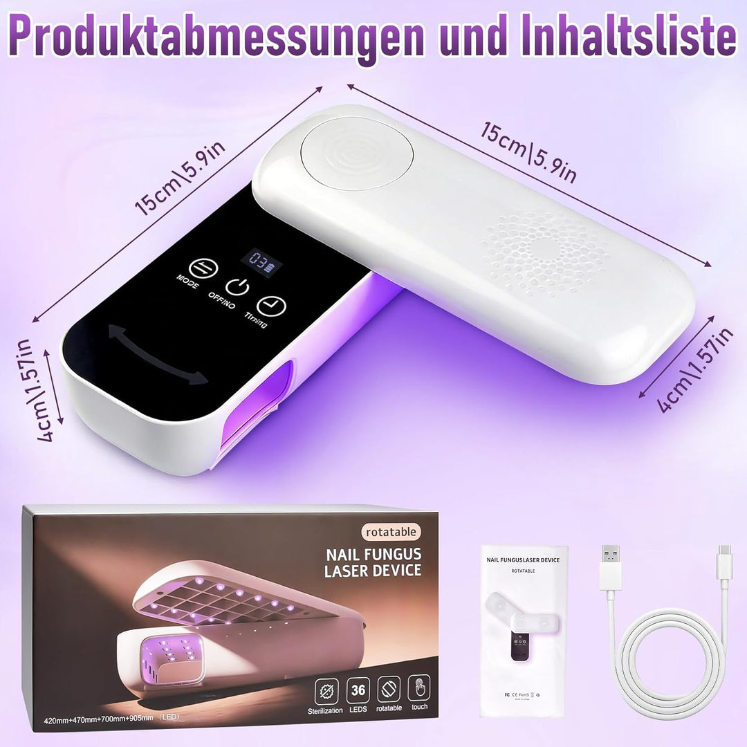 Nagelpilz Lasergerät, UV Lampe für Gelnägel, UV LED Nagellampe mit 36 Perlen 4 Lichtquellen 3 Timer