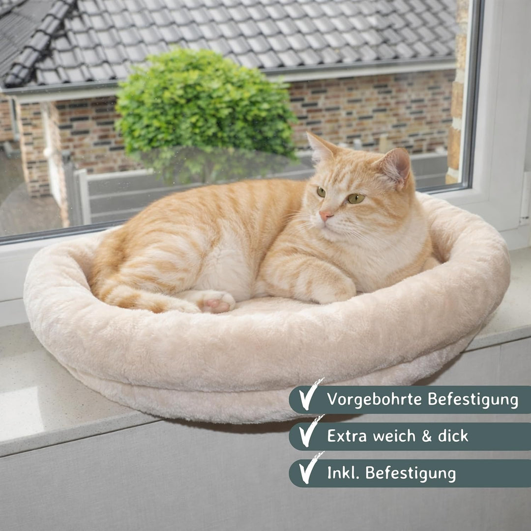 nanook Fensterbank Liege Top für Katzen - Fensterliegekissen - Plüschrand - XXL 60 x 45 x 10 cm - be
