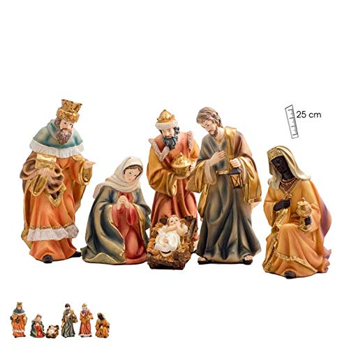 Klassische Weihnachtskrippe aus Kunstharz, 25 cm, 6 Stück