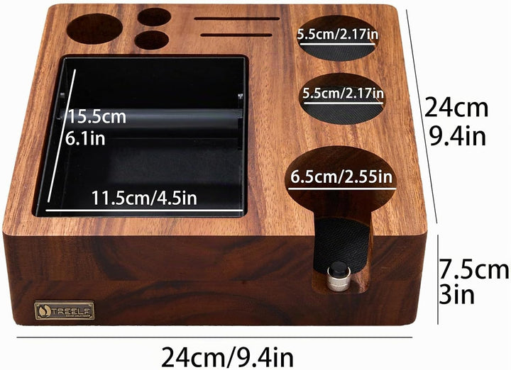 LingTing Espresso Tampierstation 51/54MM aus Massiv Nussbaum - Barista Arbeitsplatz mit Anti-Druck