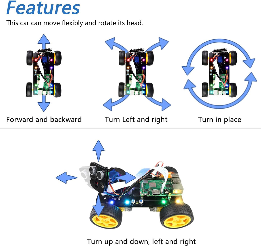 Freenove 4WD Smart Car Kit for Raspberry Pi 4 B 3 B+ B A+, Face Tracking, Line Tracking, Light Traci