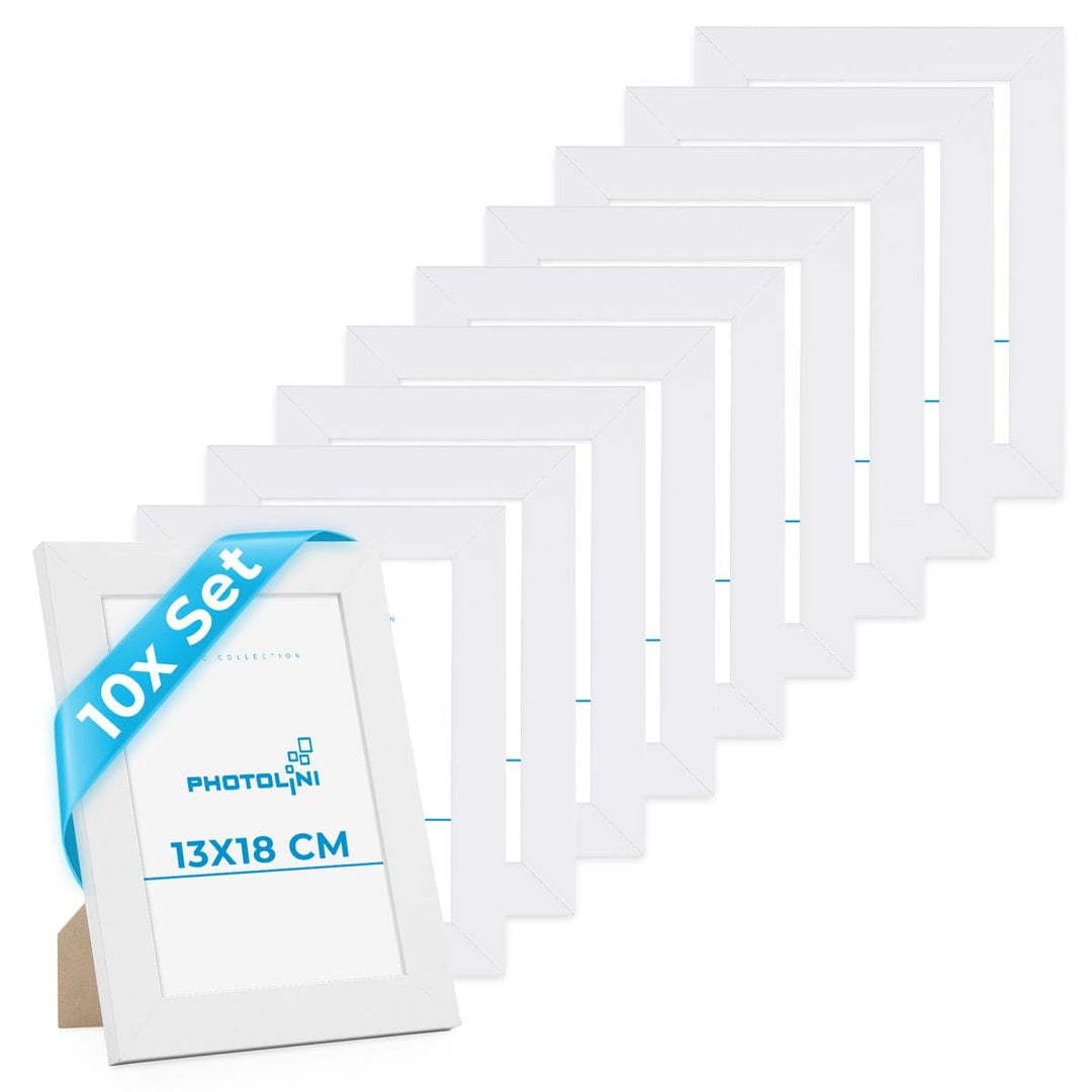 PHOTOLINI Bilderrahmen 13x18 Weiss Holz MDF, 10er Set breite Bilderrahmen 18x13, Fotorahmen 13 x 18