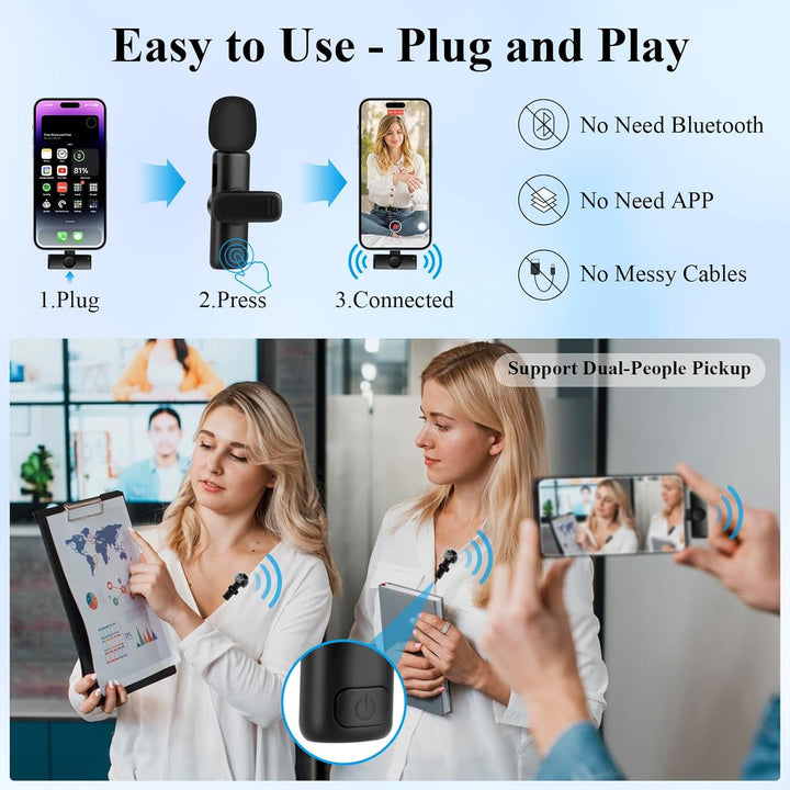 Kabelloses Lavalier Mikrofon für iPhone/iPad, Plug-Play Mini Lavalier Mikrofon Wireless für Intervie