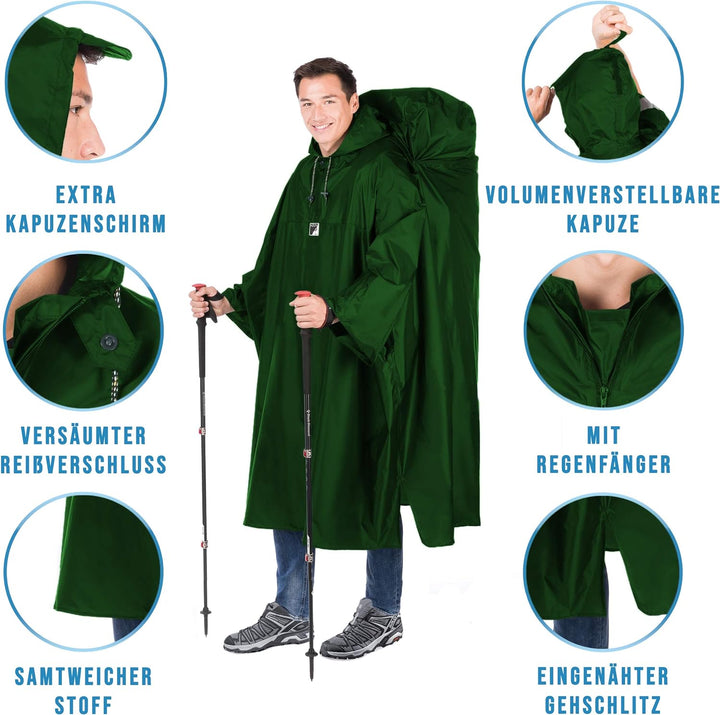 HOCK Regenponcho Wandern 'Kraxen AS' mit Rucksack Regenschutz – Herren & Damen Regencape Atmungsakti
