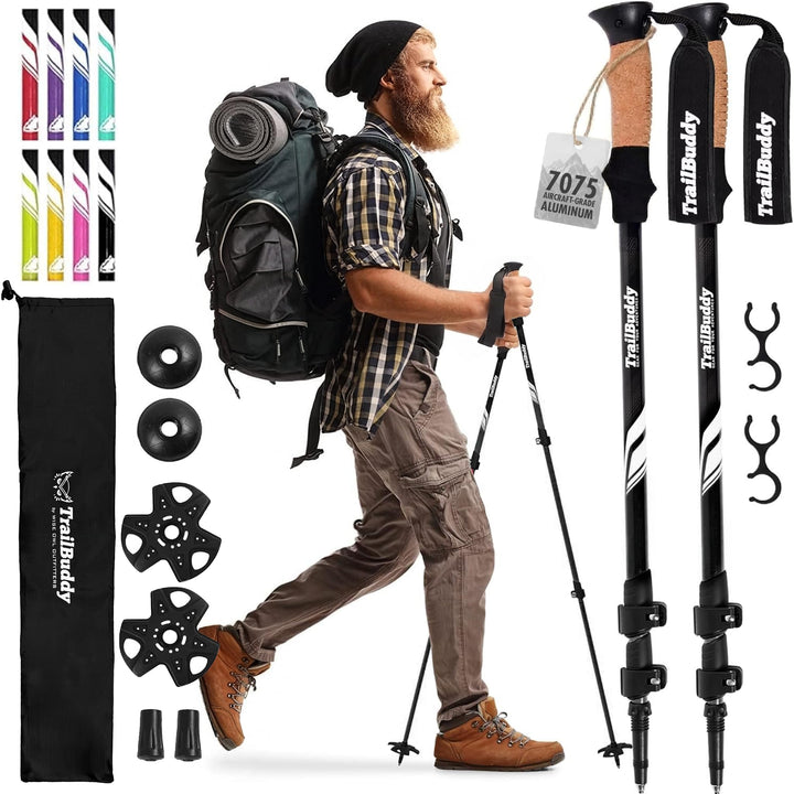 TrailBuddy Trekking Poles - Lightweight, Collapsible Hiking Poles for Snowshoe &amp; Backpacking Gear -