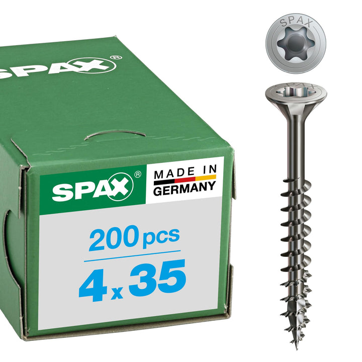 SPAX Universalschraube aus Edelstahl rostfrei A2, 4,0 x 35 mm, 200 Stück, T-STAR plus, Senkkopf, Tei