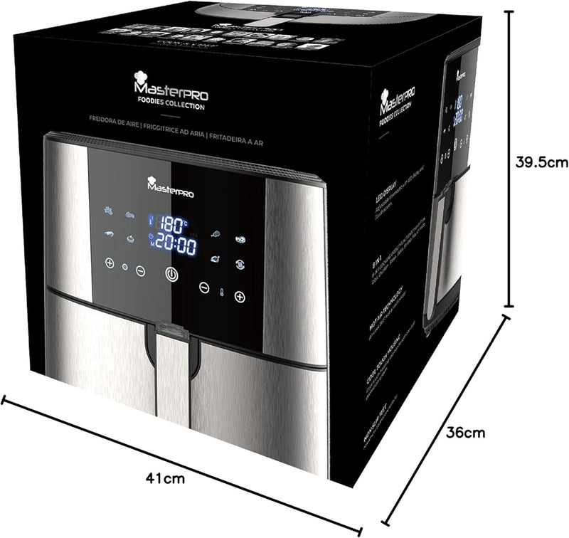 MasterPro Foodies | Ölfreie Fritteuse 6L 1800W mit Ölsprüher | LED-Touchscreen und Antihaft-Korb | L