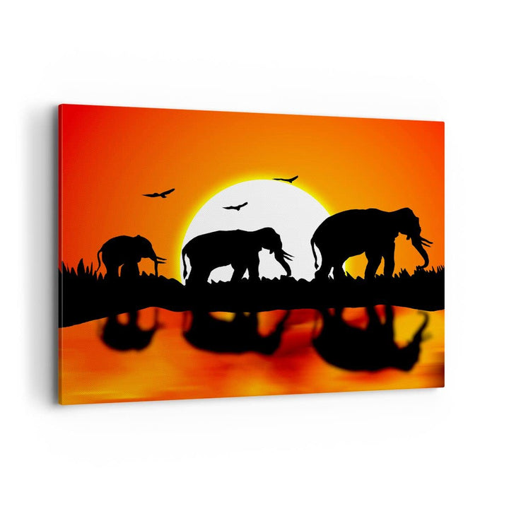 Bilder auf Leinwand 100x70cm Leinwandbild Tiere Afrikaner Elefanten Natur Gross Wanddeko Bild Schlaf