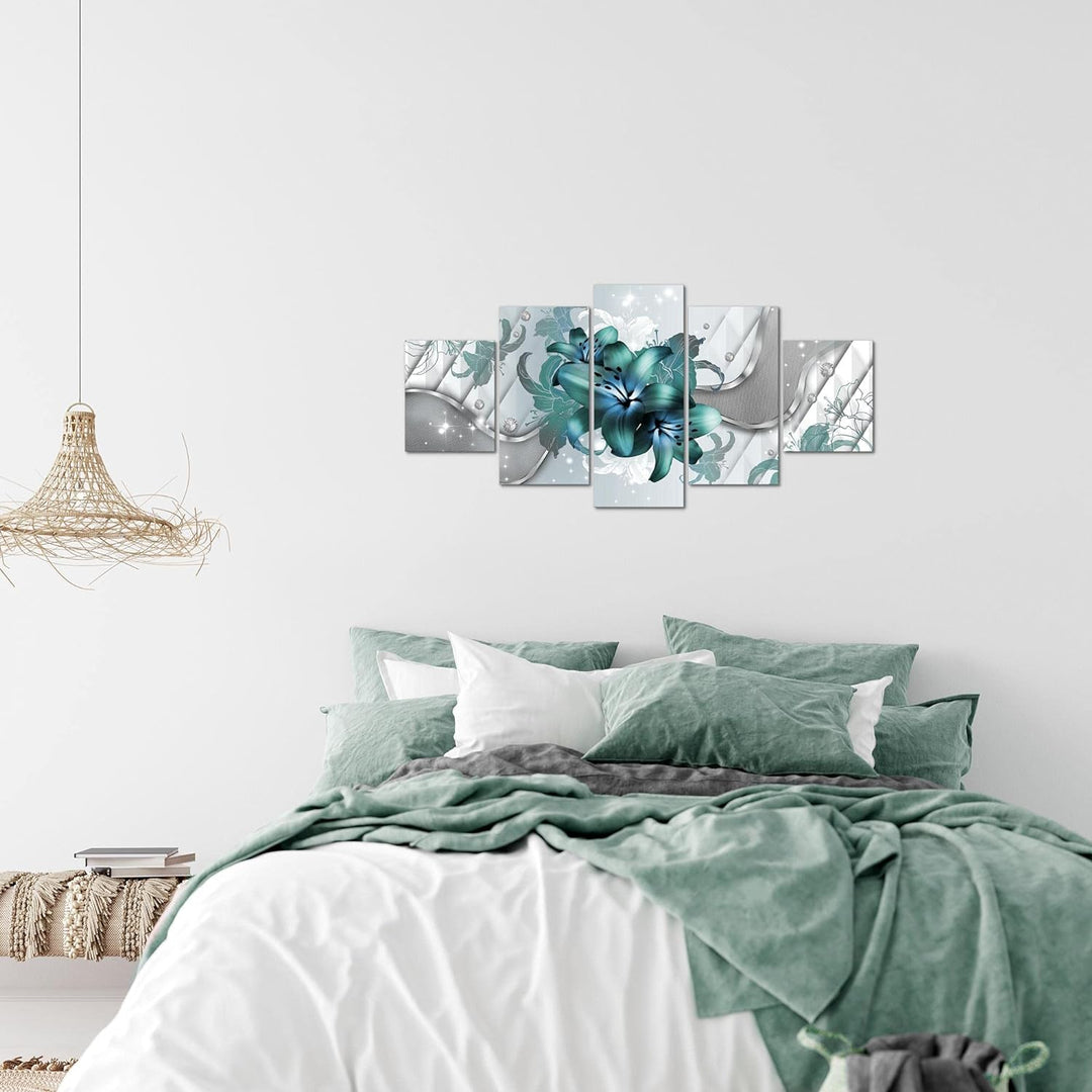 Runa Art Wandbilder Blumen Lilien 5 Teilig Bild auf Vlies Leinwand Deko Wohnzimmer Abstrakt Grau Tür