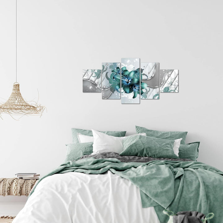 Runa Art Wandbilder Blumen Lilien 5 Teilig Bild auf Vlies Leinwand Deko Wohnzimmer Abstrakt Grau Tür