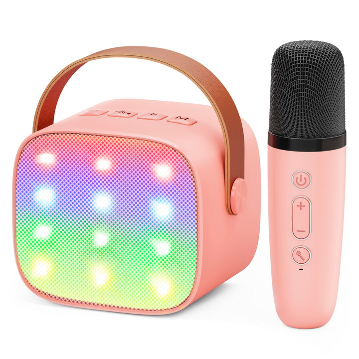 Karaoke Maschine Kinder Mini Karaoke Maschine mit 1 Mikrofon Bluetooth-Lautsprecher mit LED-Lichtern