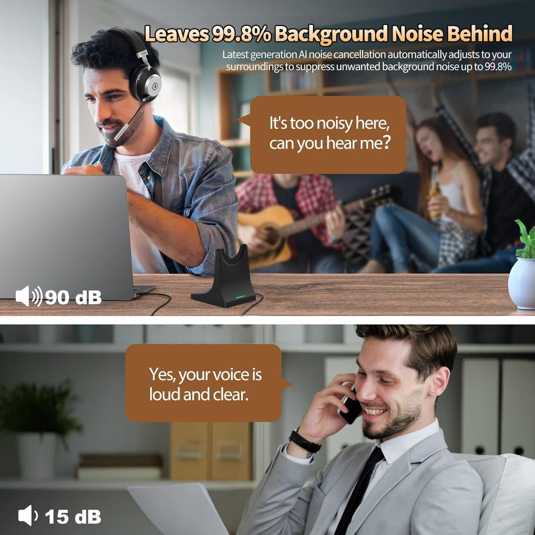 Wantek Wireless Business Headset mit Noise-Cancelling Mikrofon & Ladestation – Bluetooth 5.3 & 2.4GH