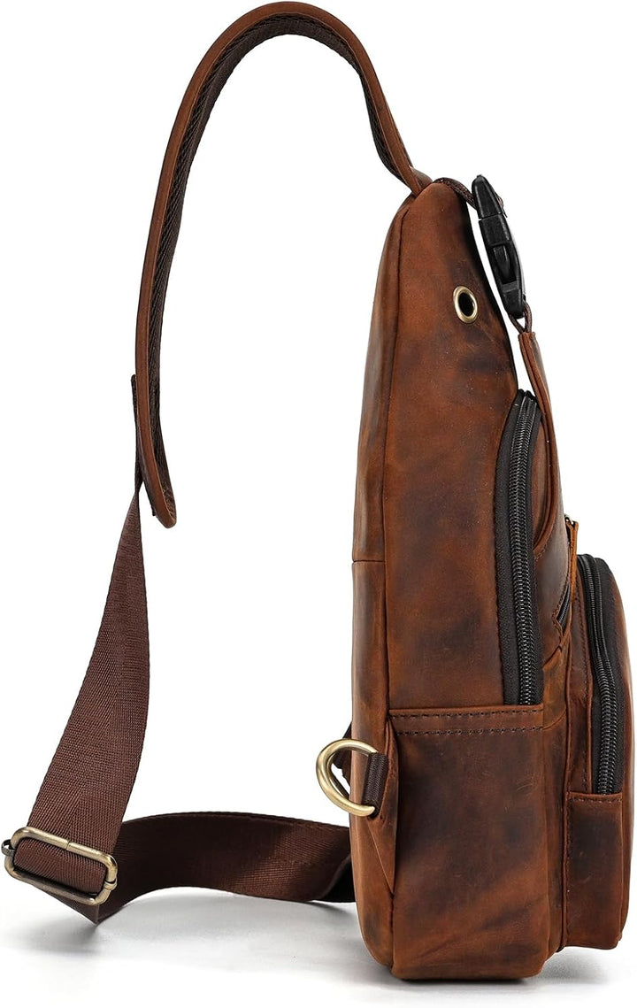 LUUFAN Herren Echtes Leder Sling Bag Brust Schulter Rucksack Crossbody Tasche für Casual Sport Wande