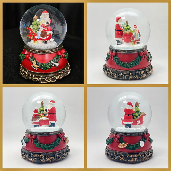 Schneekugel Weihnachten Spieluhr | Christmas Shopping | Weihnachtsmann mit Schlitten und Engel | Soc
