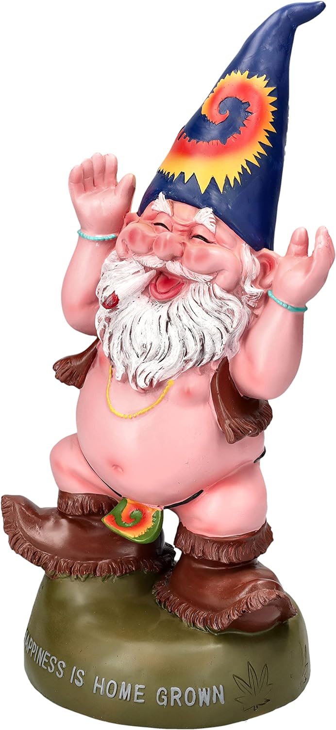 Pacific Giftware Gartenzwerg Figur Hippie Gnom Freudentanz 34,5 cm | Garten Zwerg Statue nackt Kiffe