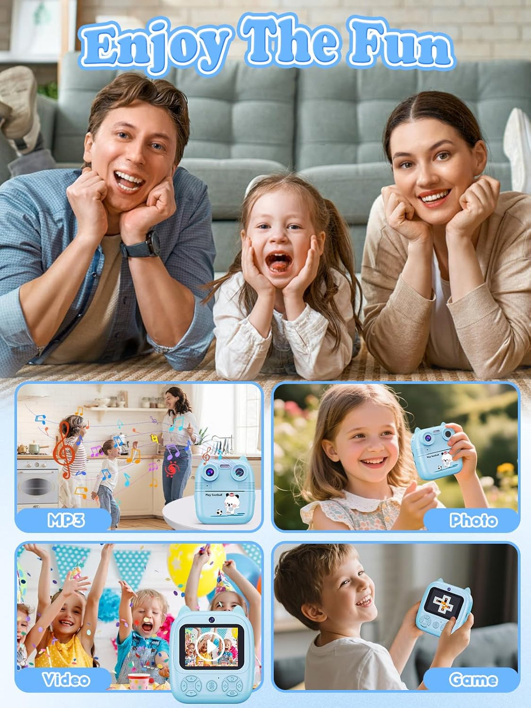 Sofortbildkamera Kinder, 1080FHD 48MP Dual-Kameraobjektive Kinderkamera, mit 4 Druckpapier 2,4 Zoll