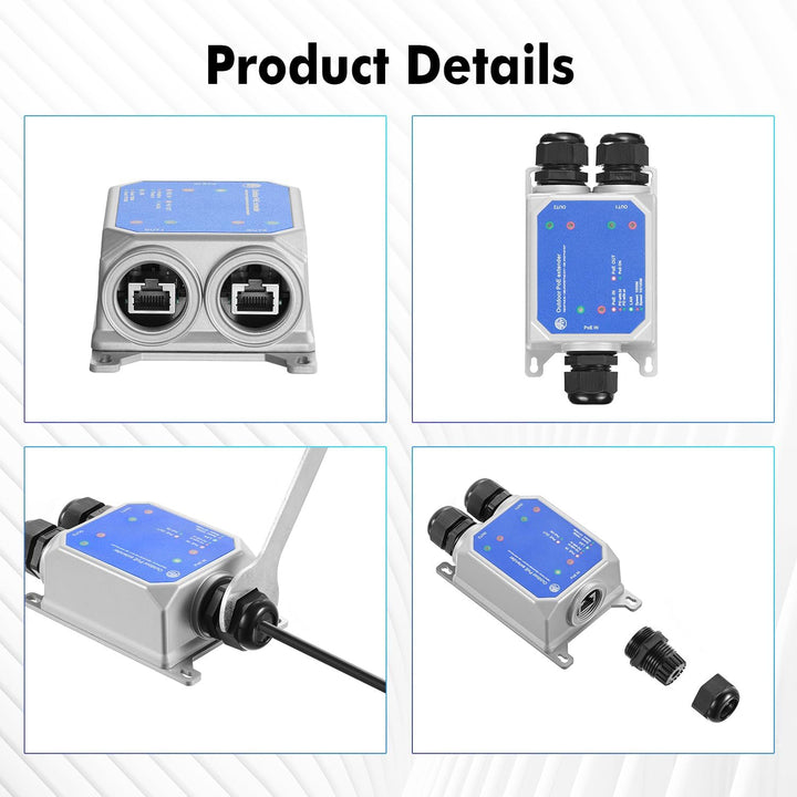 MokerLink IP67 Outdoor 3 Port Gigabit PoE Extender, IEEE 802.3 af/at/bt PoE Repeater 90W, 10/100/100
