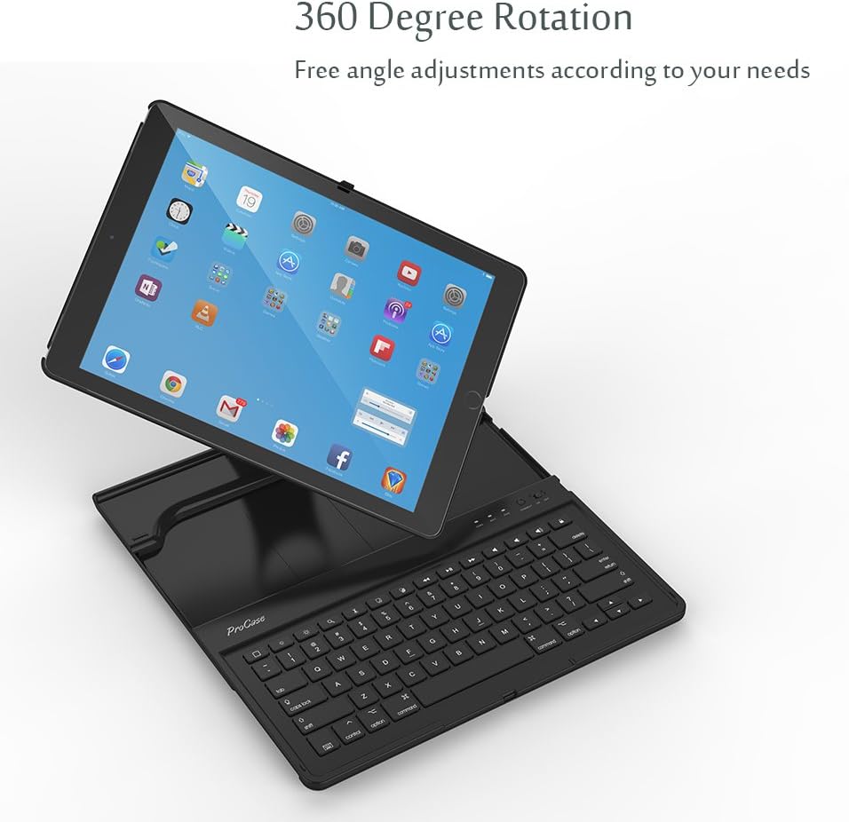 Procase US-English Keyboard Case for iPad Pro 12.9" 2017/2015 (2nd / 1st Gen), 360 Degree Rotation,