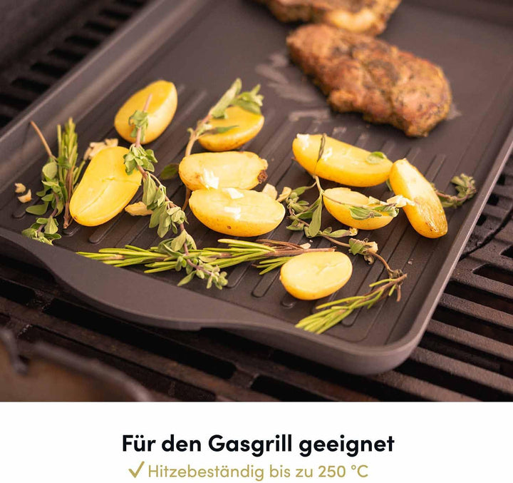 Grosse Aluguss Grillplatte Induktion 49x29 cm I Beschichtete Bratplatte Induktionskochfeld I Grill G