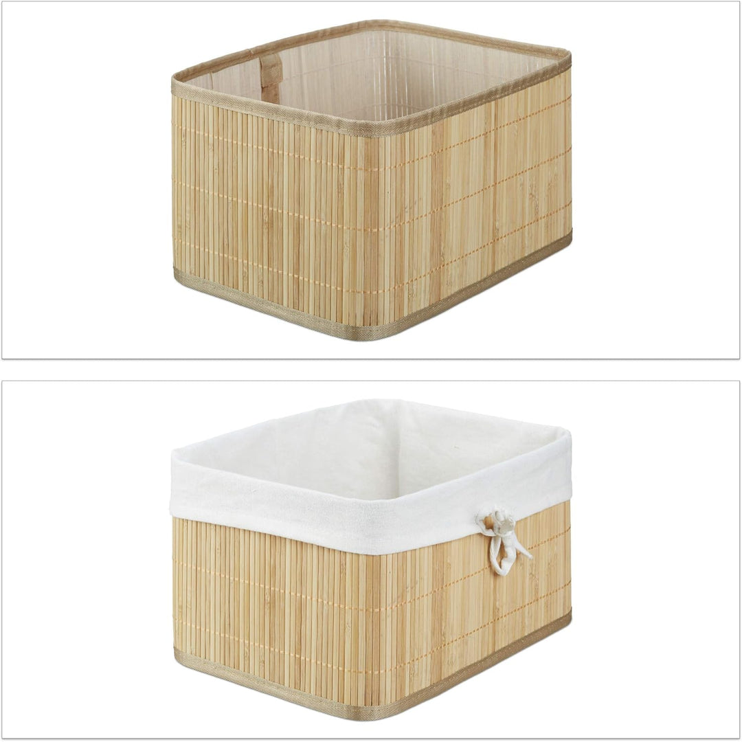 8 x Aufbewahrungskorb Bambus, Aufbewahrungsbox für Regal und Schrank, Dekokorb Stoffeinsatz, Regalko
