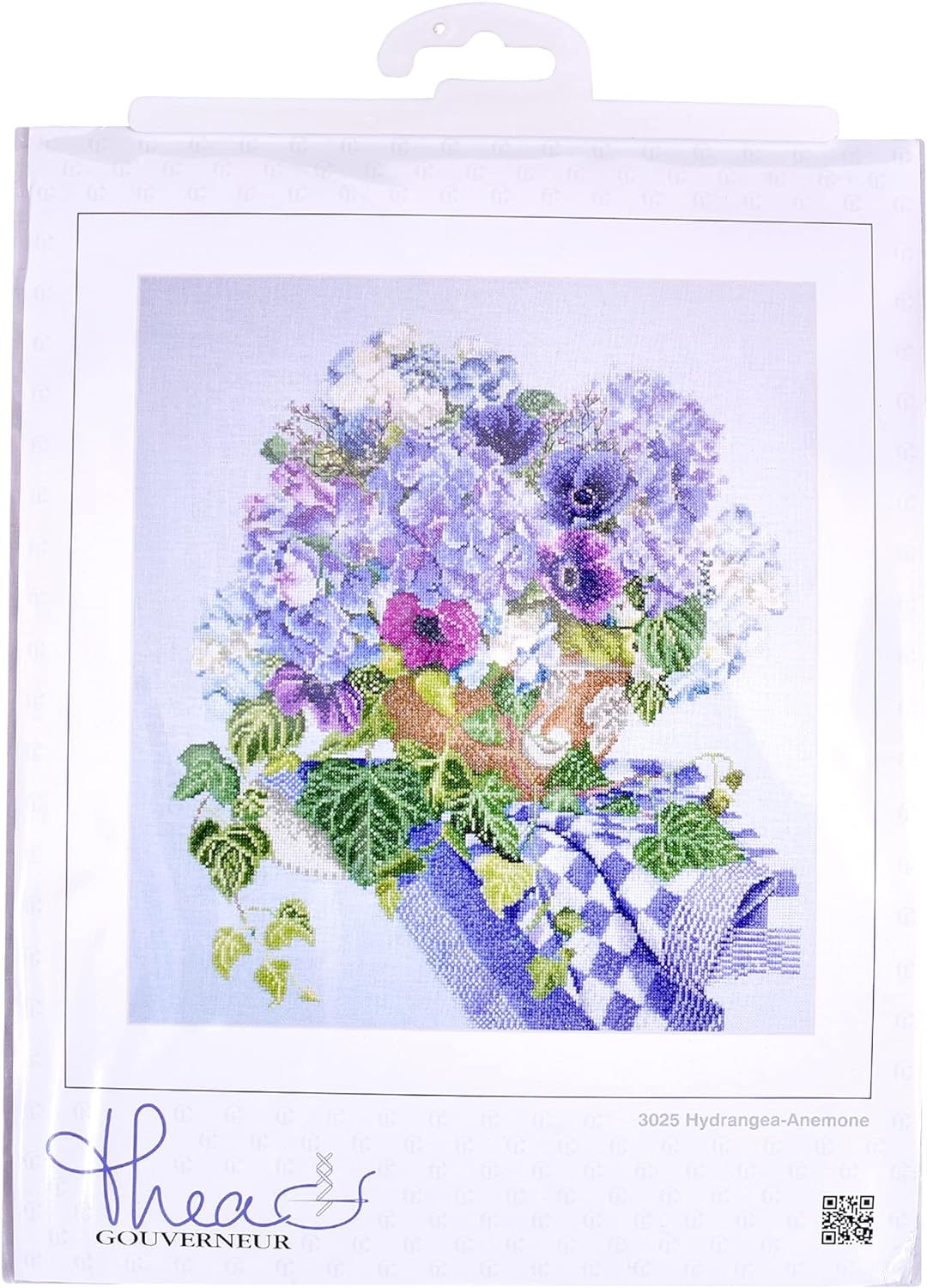 Thea Gouverneur - Kreuzstich-Set - Hortensien-Anemone - Leinen - 32 Count - Für Erwachsene - 3025, H