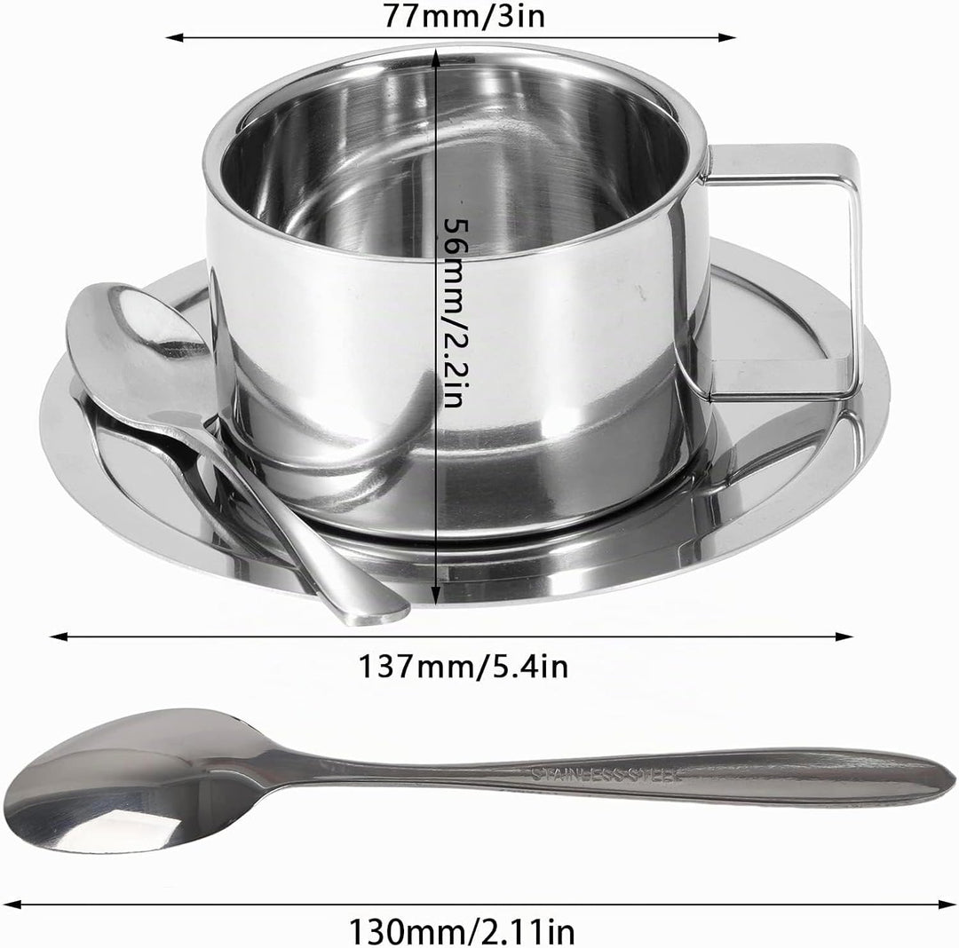 4 Stück Edelstahl Kaffeetassen Set 200ml Doppelwandig Kaffeetassen Metall Espresso Tasse Espressotas